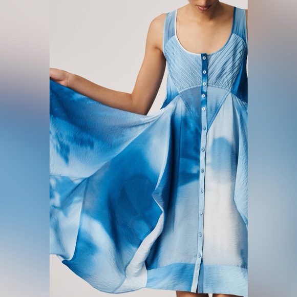 Anthropologie Blue Parachute Printed Tie Dye Flowy Hankerchief Hem Dress XL - Picture 5 of 10